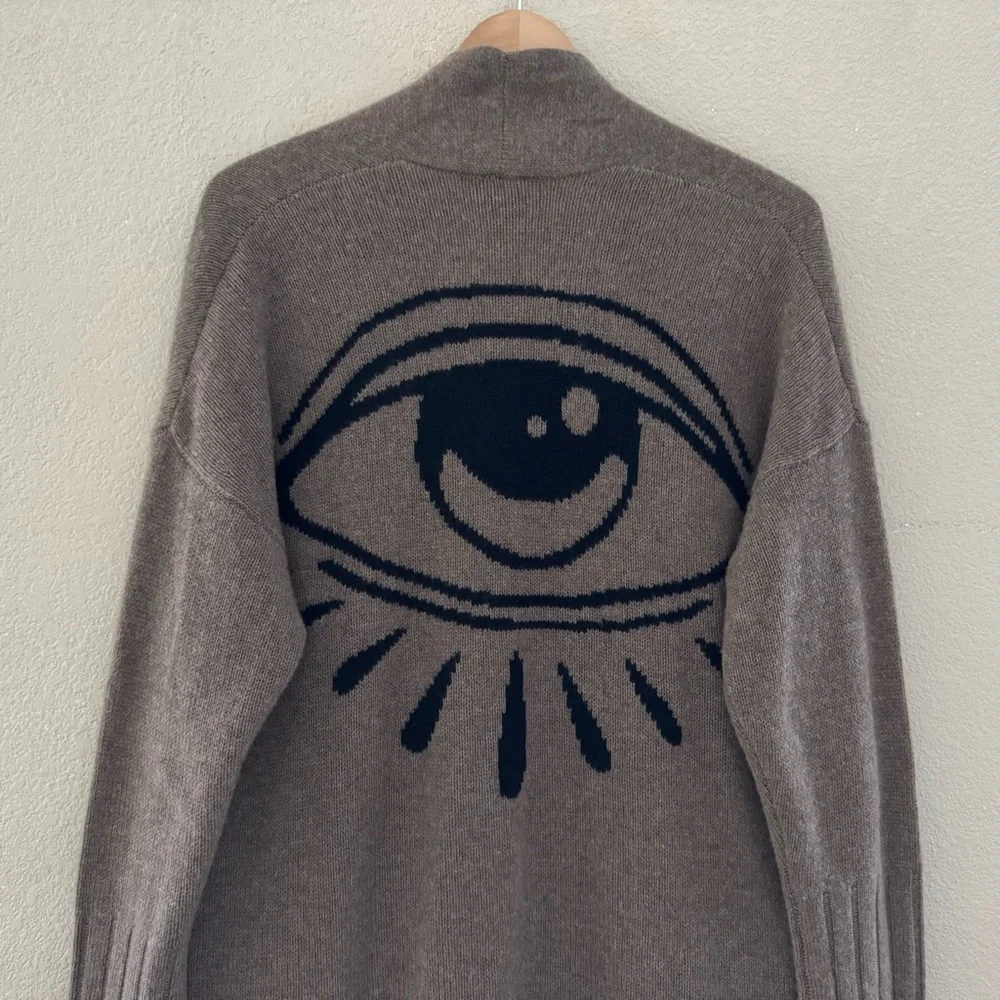 Skull Cashmere Jansen Eye Cardigan Duster Sweater Med Cashmere Boho Chic Brown - Picture 10 of 14